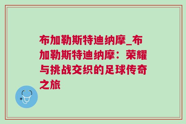 布加勒斯特迪納摩_布加勒斯特迪納摩：榮耀與挑戰交織的足球傳奇之旅