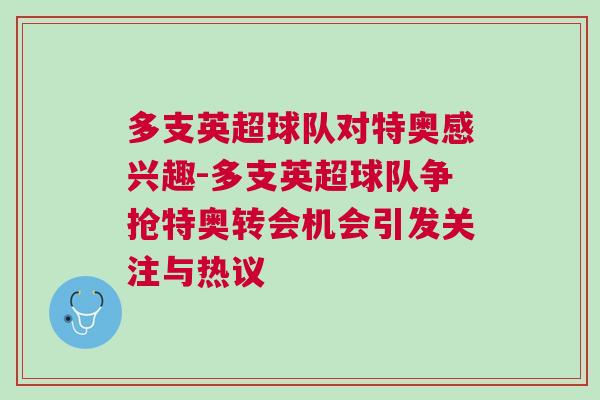 多支英超球隊(duì)對(duì)特奧感興趣-多支英超球隊(duì)爭(zhēng)搶特奧轉(zhuǎn)會(huì)機(jī)會(huì)引發(fā)關(guān)注與熱議