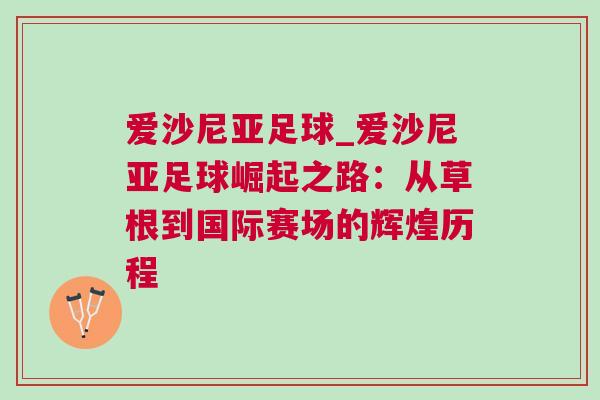 愛沙尼亞足球_愛沙尼亞足球崛起之路：從草根到國際賽場的輝煌歷程