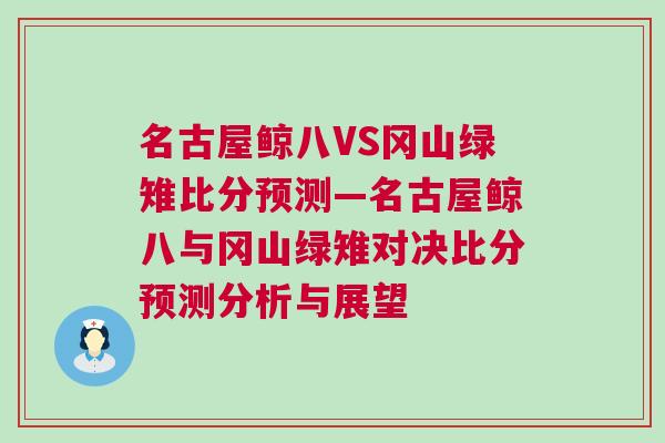 名古屋鯨八VS岡山綠雉比分預測—名古屋鯨八與岡山綠雉對決比分預測分析與展望