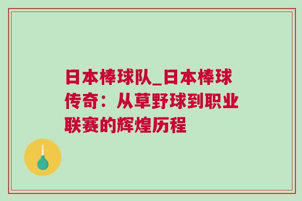 日本棒球隊_日本棒球傳奇：從草野球到職業聯賽的輝煌歷程