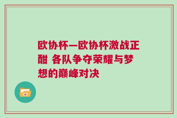 歐協(xié)杯—?dú)W協(xié)杯激戰(zhàn)正酣 各隊(duì)爭(zhēng)奪榮耀與夢(mèng)想的巔峰對(duì)決