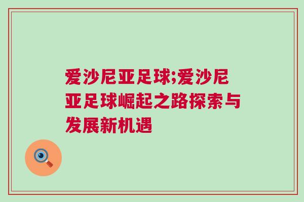 愛沙尼亞足球;愛沙尼亞足球崛起之路探索與發展新機遇