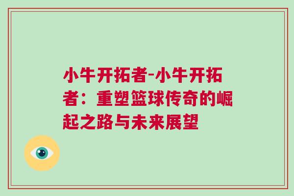 小牛開(kāi)拓者-小牛開(kāi)拓者：重塑籃球傳奇的崛起之路與未來(lái)展望
