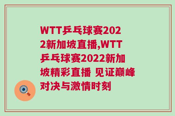 WTT乒乓球賽2022新加坡直播,WTT乒乓球賽2022新加坡精彩直播 見(jiàn)證巔峰對(duì)決與激情時(shí)刻